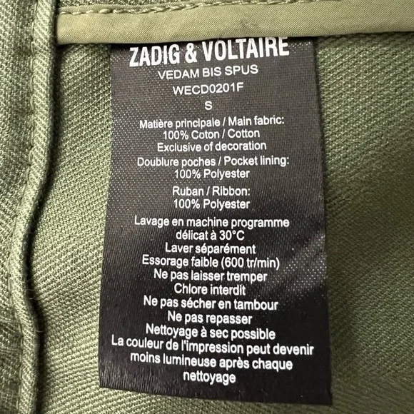 Zadig Voltaire Vedam Bis Skull Military Jacket Kaki Size S NEW Jackets & Coats